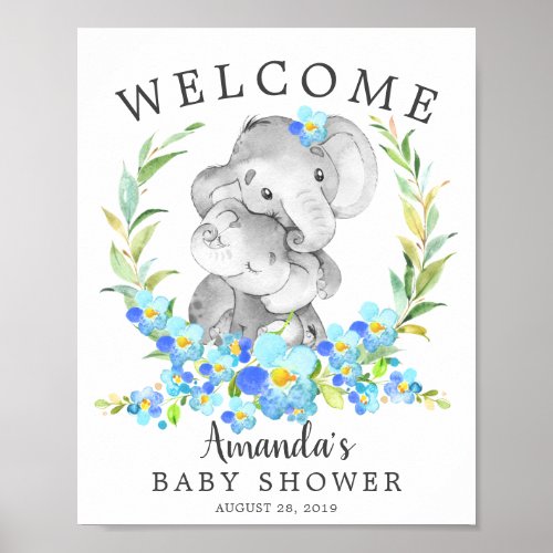 Mom  Baby Elephant Welcome Baby Shower Poster