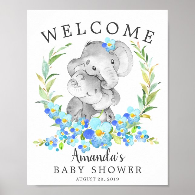 Mom & Baby Elephant Welcome Baby Shower Poster (Front)