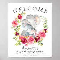 Mom & Baby Elephant Welcome Baby Shower Poster