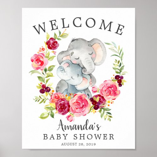 Mom  Baby Elephant Welcome Baby Shower Poster