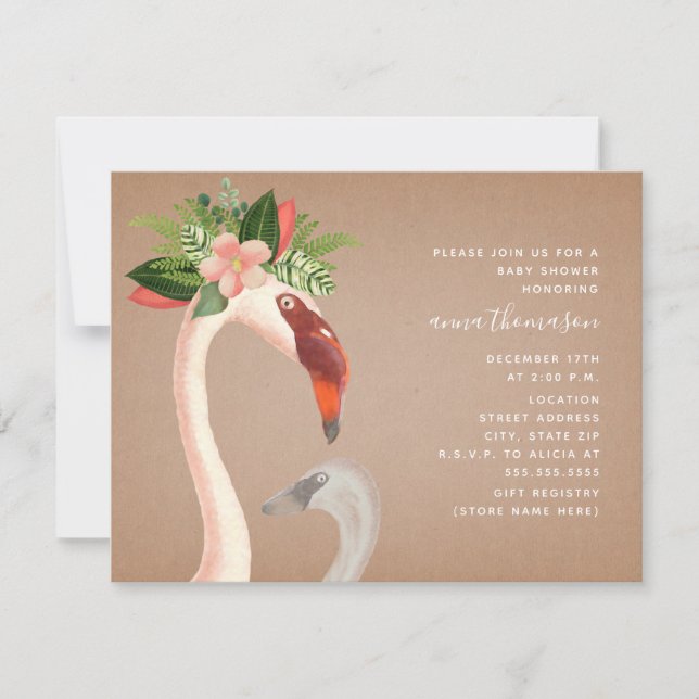 Mom + Baby Flamingo Cardstock Inspired Baby Shower Invitation (Front)