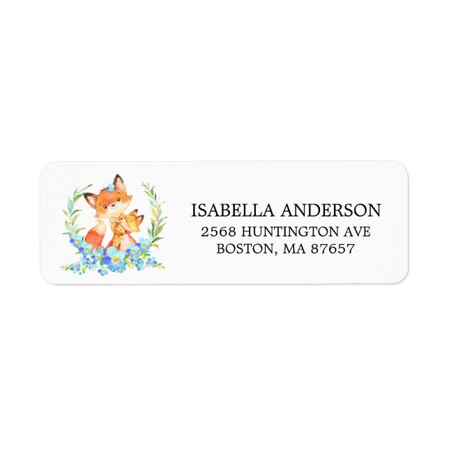 Mom & Baby Fox Baby Shower Address Label (Front)