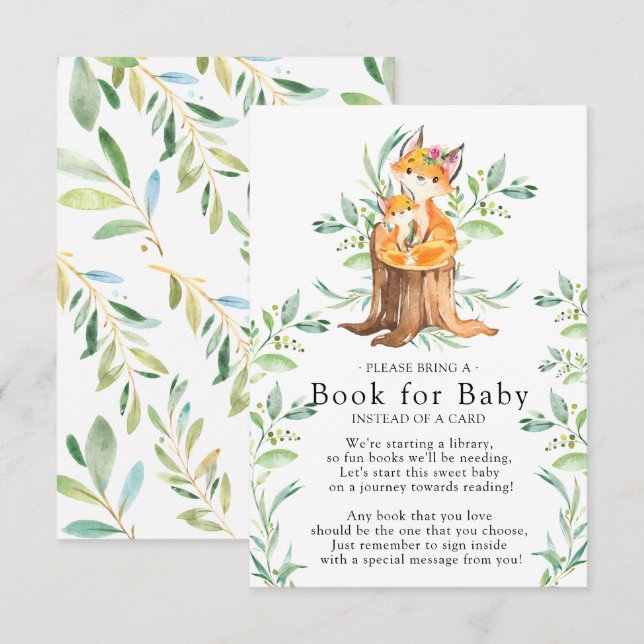 Mom & Baby Fox Baby Shower Book for Baby Card (Front/Back)