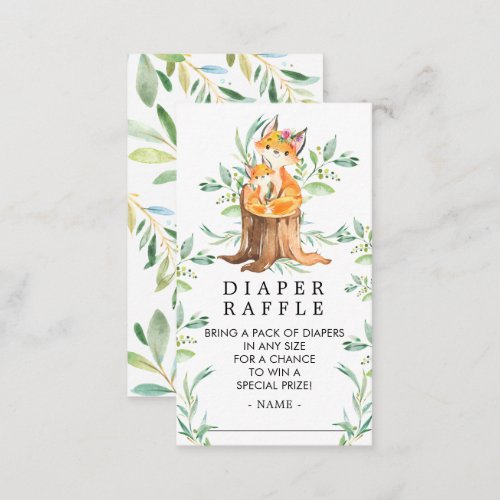 Mom  Baby Fox Baby Shower Diaper Raffle Ticket Enclosure Card