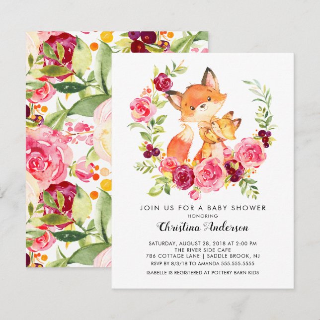 Mom & Baby Fox Baby Shower Invitation (Front/Back)