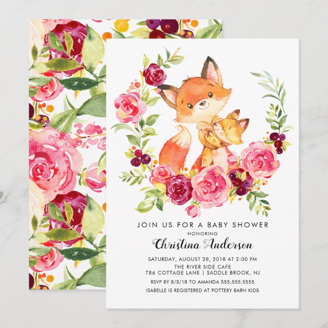 Mom & Baby Fox Baby Shower Invitation (Front/Back)