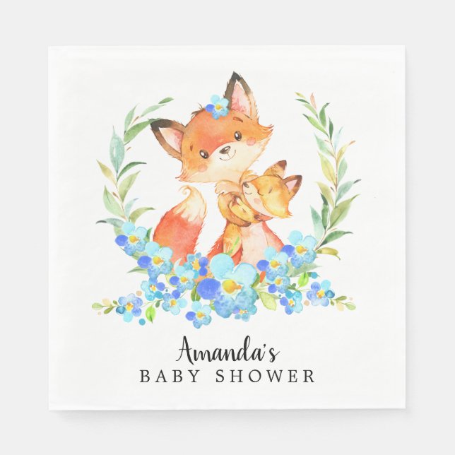 Mom & Baby Fox Boys Shower Paper Napkins (Front)