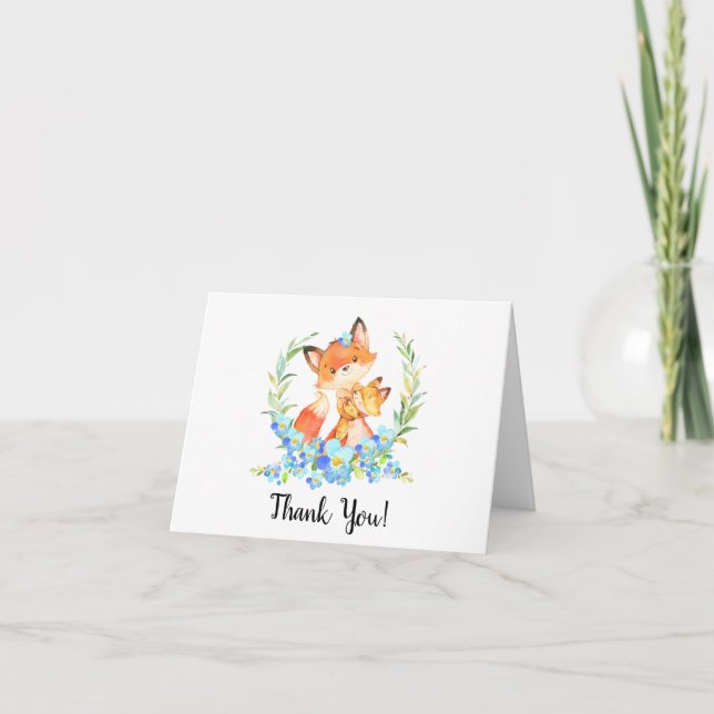 Mom & Baby Fox Boys Shower Thank You Note (Front)