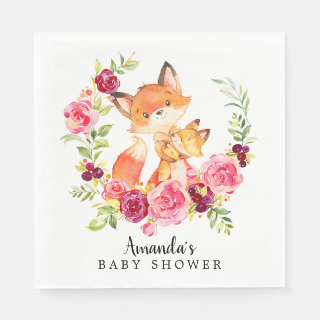 Mom & Baby Fox Girls Shower Paper Napkins (Front)