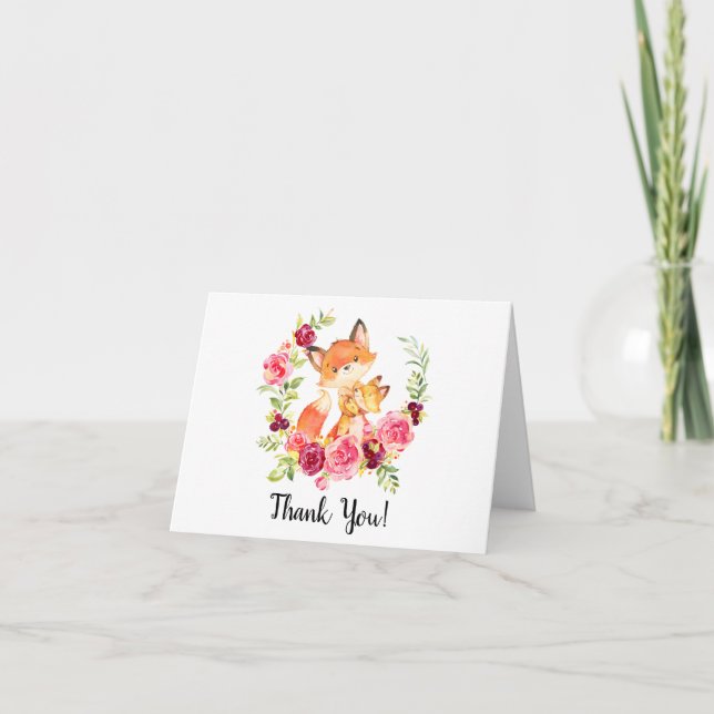 Mom & Baby Fox Girls Shower Thank You Note (Front)