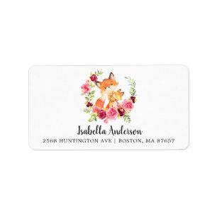 Mom & Baby Fox Shower Address Label