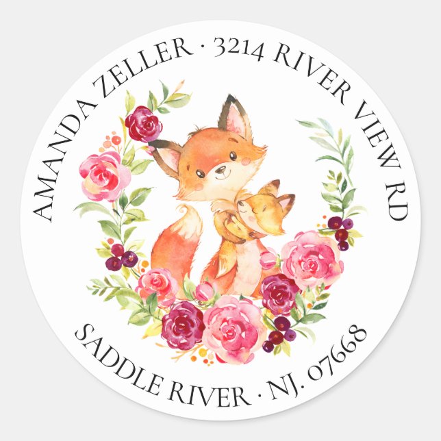 Mom & Baby Fox Shower Return Address Label (Front)