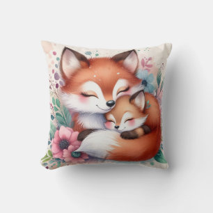 Mom & Baby Fox Throw Pillow