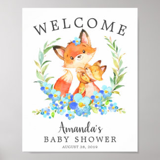 Mom & Baby Fox Welcome Baby Shower Poster