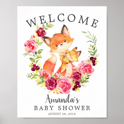 Mom  Baby Fox Welcome Baby Shower Poster