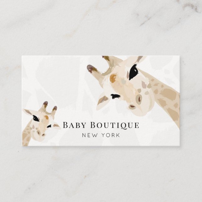 Mom& Baby Giraffe Baby Boutique Social Media Busin Business Card (Front)