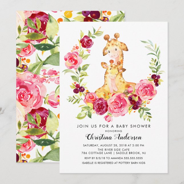 Mom & Baby Giraffe Baby Shower Invitation (Front/Back)