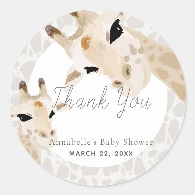 Mom & Baby Giraffe Baby Shower Sticker (Front)