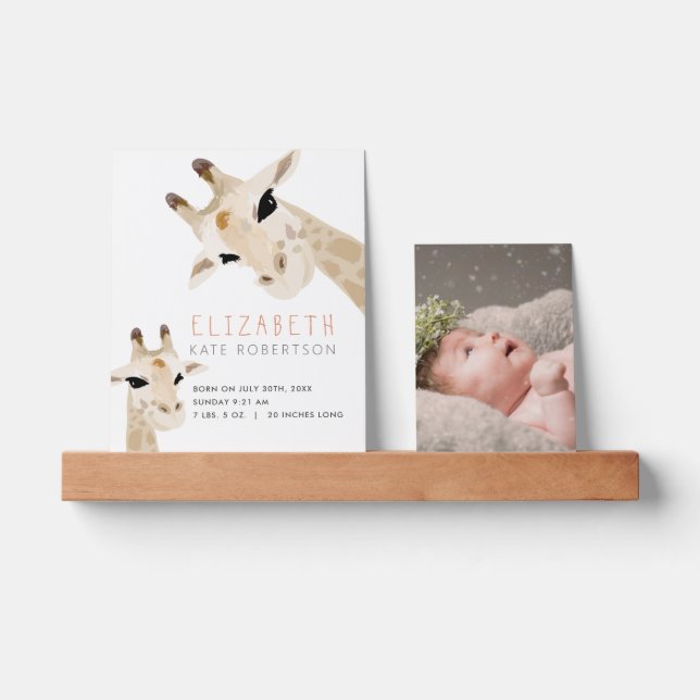Mom & Baby Giraffe Baby Stats Photo Picture Ledge (Front)