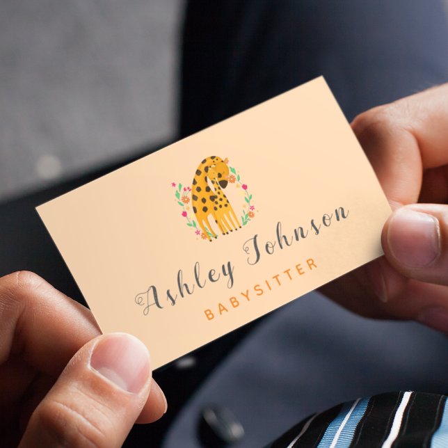 Mom & Baby Giraffe Babysitter Childcare Cute Sweet Business Card (Creator Uploaded)