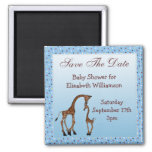 Mom &amp; Baby Giraffe Blue Save The Date Baby Shower Magnet at Zazzle
