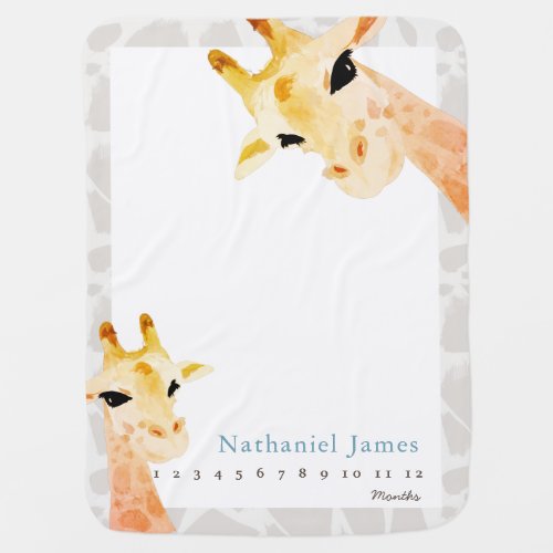 Mom  Baby Giraffe Boy Monthly Milestone Baby Blanket