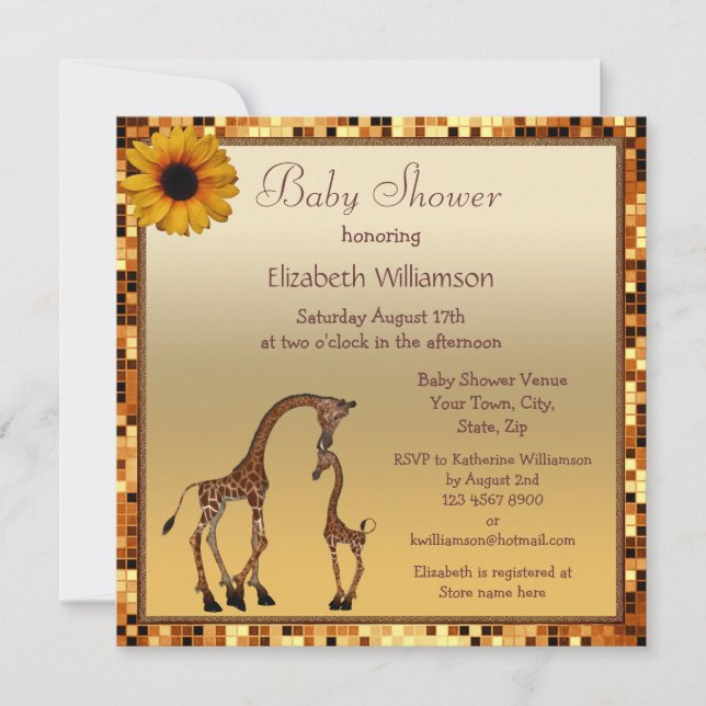 Mom & Baby Giraffe Gold Save the Date Baby Shower Invitation (Front)
