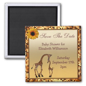 Mom & Baby Giraffe Gold Save The Date Baby Shower Magnet by Just_Giraffes at Zazzle