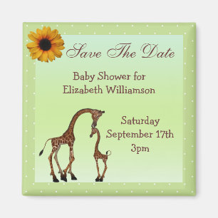 Mom & Baby Giraffe Green Save the Date Baby Shower Magnet