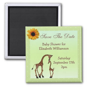 Mom & Baby Giraffe Green Save The Date Baby Shower Magnet by Just_Giraffes at Zazzle