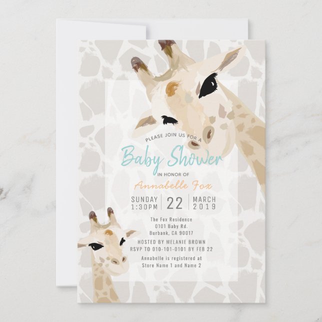 Mom & Baby Giraffe Greige Watercolor Baby Shower Invitation (Front)