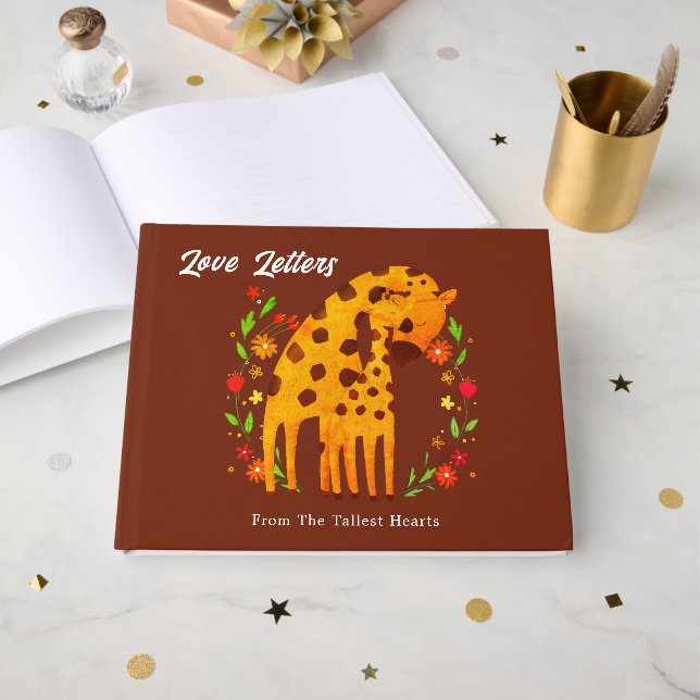 Mom & Baby Giraffe Love letters from tallest Heart Guest Book (Front Open)