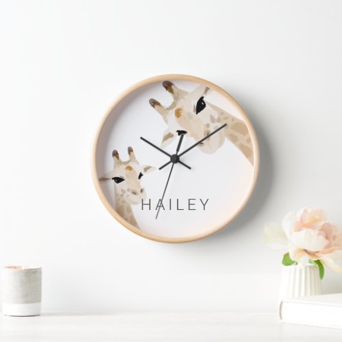 Mom  Baby Giraffe Name Nursery Kids Room Clock