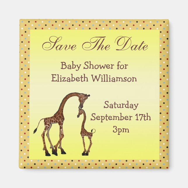 Mom & Baby Giraffe Save the Date Baby Shower Magnet (Front)
