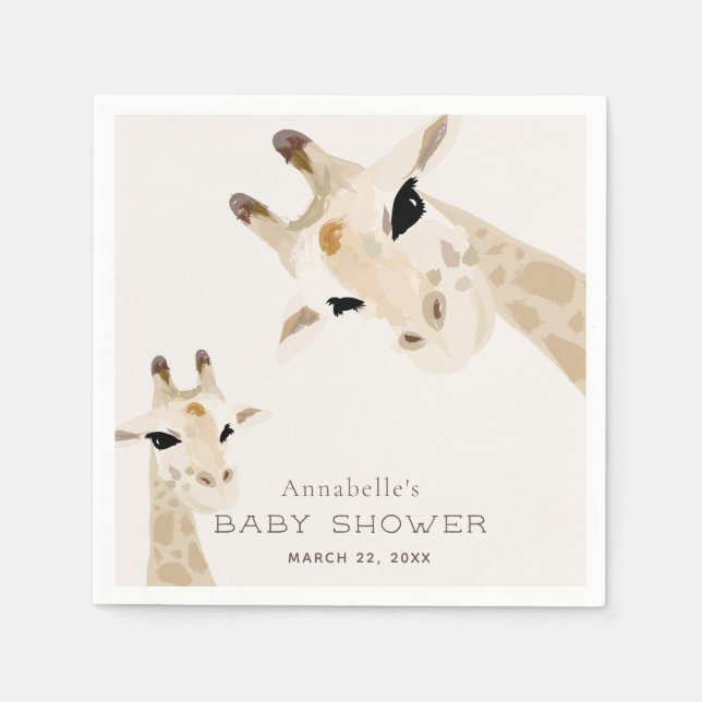Mom & Baby Giraffe Watercolor Baby Shower Paper Napkins (Front)