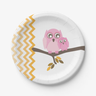 Mom + Baby Girl Owl Autumn Baby Shower Paper Plates