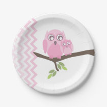 Mom   Baby Girl Owl Baby Shower Paper Plates