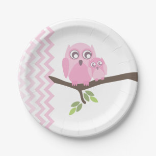 Mom + Baby Girl Owl Baby Shower Paper Plates