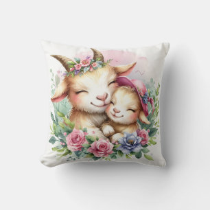 Mom & Baby Goat Throw Pillow