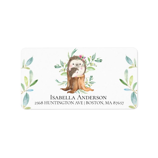 Mom & Baby Hedgehog Baby Shower Address Label (Front)