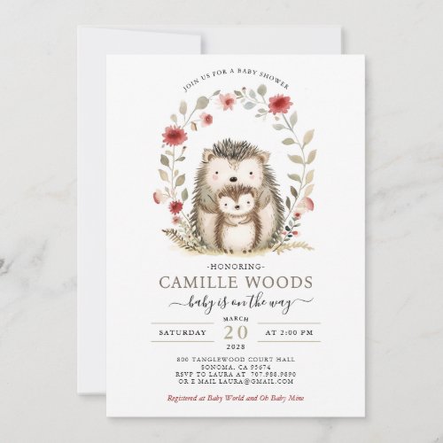 Mom Baby Hedgehog Baby Shower Invitation