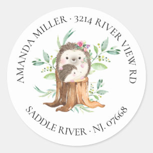 Mom & Baby Hedgehog Shower Return Address Label