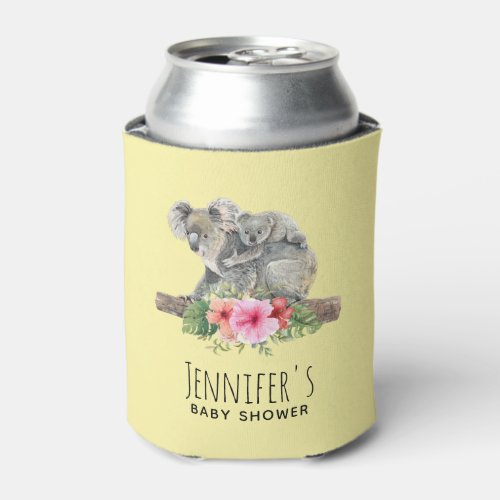 Mom  Baby Koala Bears Cute Watercolor Baby Shower Can Cooler