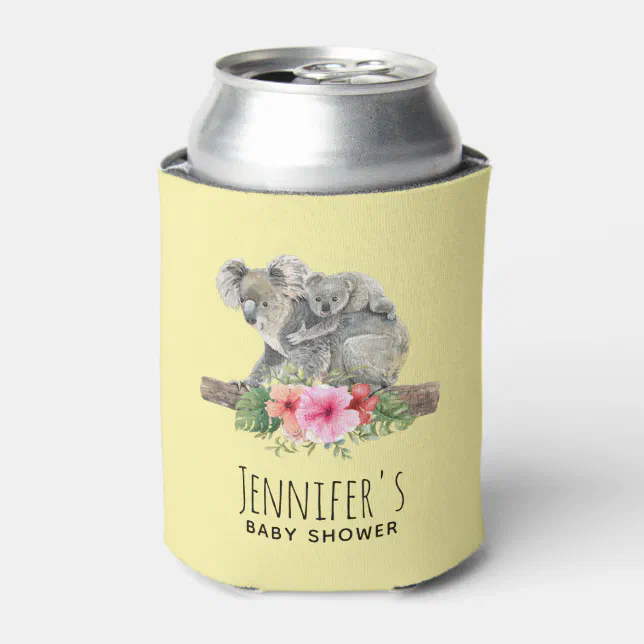 Mom & Baby Koala Bears Cute Watercolor Baby Shower Can Cooler | Zazzle