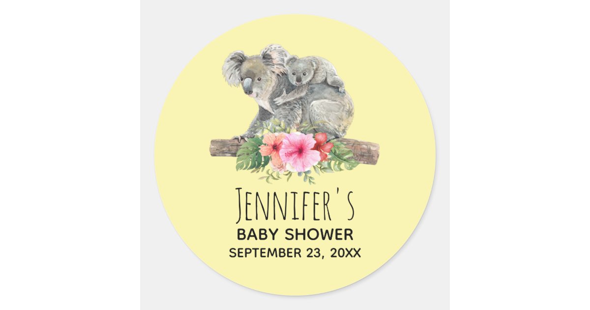 Mom & Baby Koala Bears Cute Watercolor Baby Shower Classic Round ...