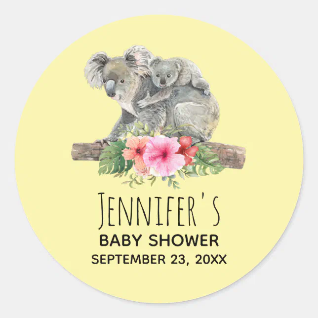 Mom & Baby Koala Bears Cute Watercolor Baby Shower Classic Round ...