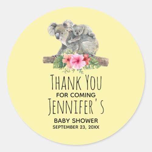 Mom  Baby Koala Bears Cute Watercolor Baby Shower Classic Round Sticker