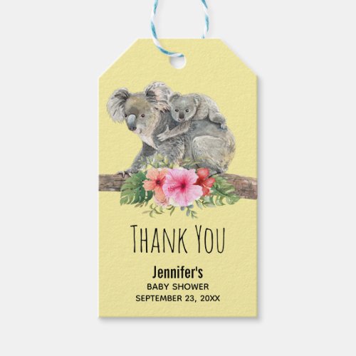 Mom  Baby Koala Bears Cute Watercolor Baby Shower Gift Tags