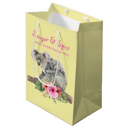 Mom  Baby Koala Bears Cute Watercolor Baby Shower Medium Gift Bag