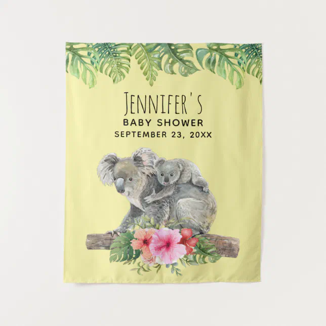 Mom & Baby Koala Bears Cute Watercolor Baby Shower Tapestry | Zazzle
